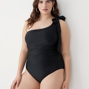 J. Crew Navy Blue Bow One Shoulder Swimsuit Size 12 NWOT